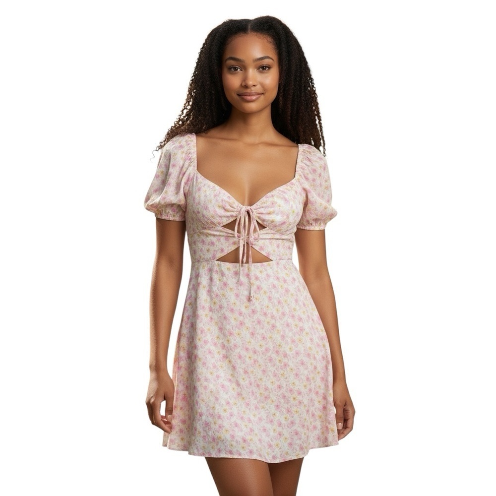 Cotton Candy LA Short Sleeve light pink floral mini dress with cutouts 🌸🌸🌸
